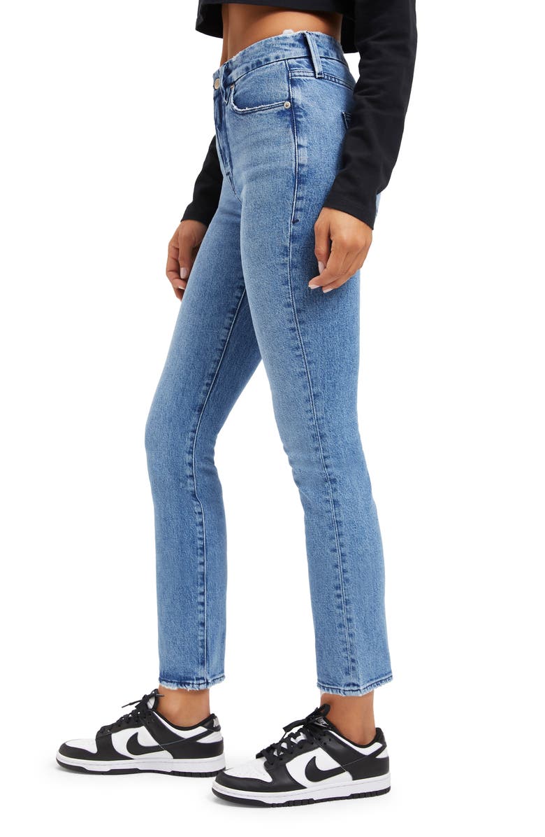 Good American Good Straight High Waist Ankle Straight Leg Organic Cotton Jeans, Alternate, color,