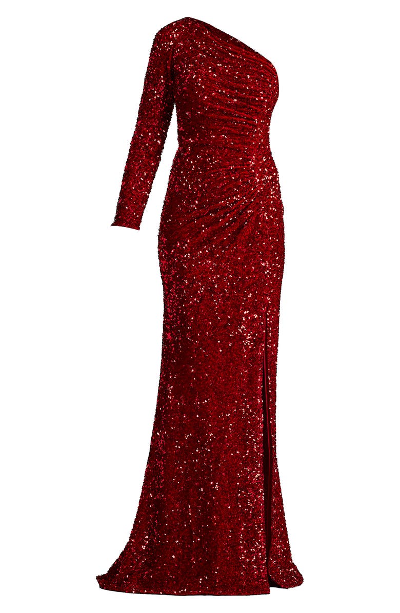 SHO by Tadashi Shoji Sequin One-Shoulder Single Long Sleeve Gown, Alternate, color,
