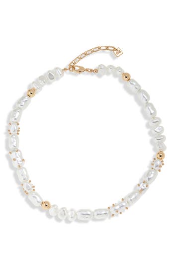 Open Edit Mixed Imitation Pearl Necklace In White- Gold