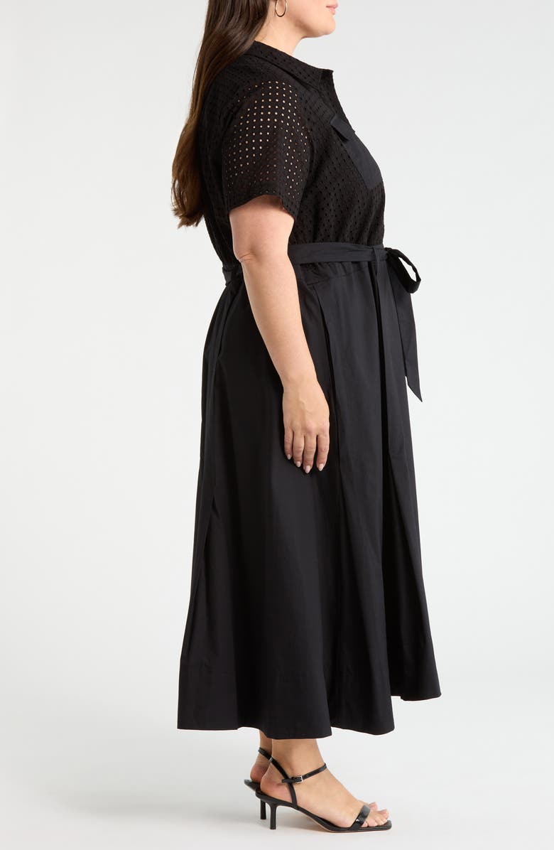 Halogen<sup>®</sup> Eyelet Embroidery Midi Shirtdress, Alternate, color, Rich Black 060