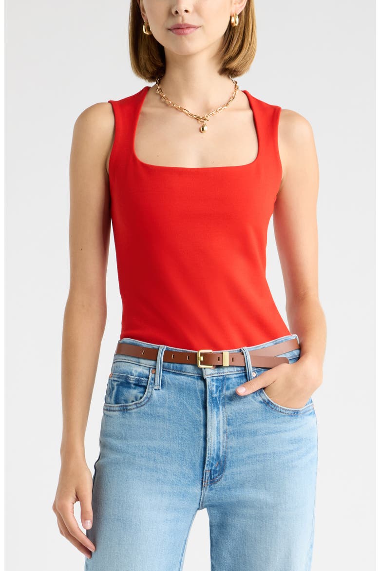 Square Neck Ponte Top, Main, color, RED RUSH