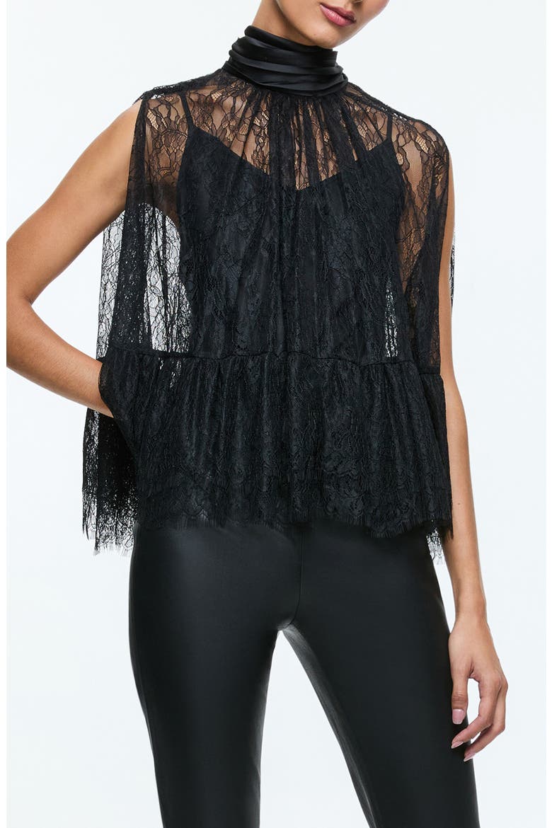 Zenon Sheer Lace Cape Top, Alternate, color, BLACK