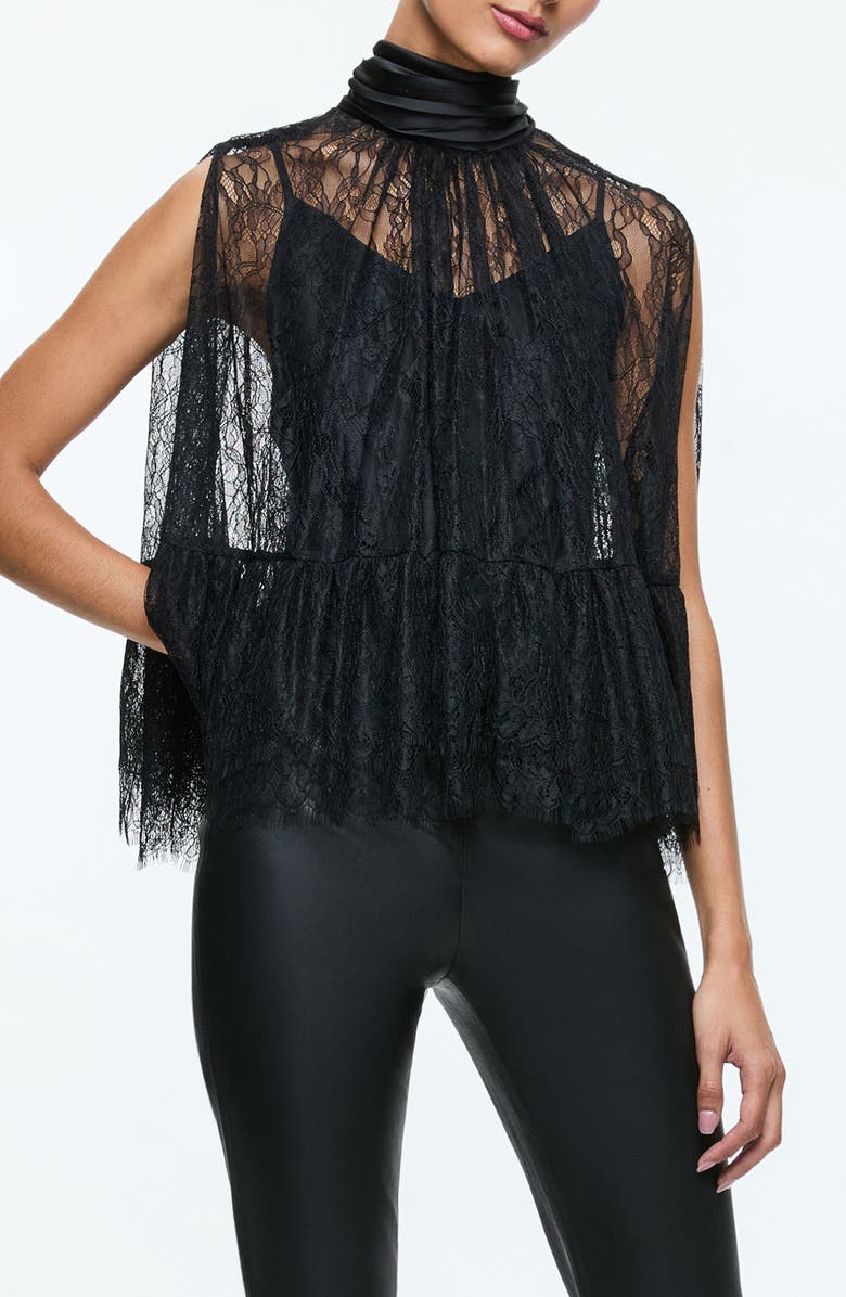 Alice + Olivia Zenon Sheer Lace Cape Top, Alternate, color, 