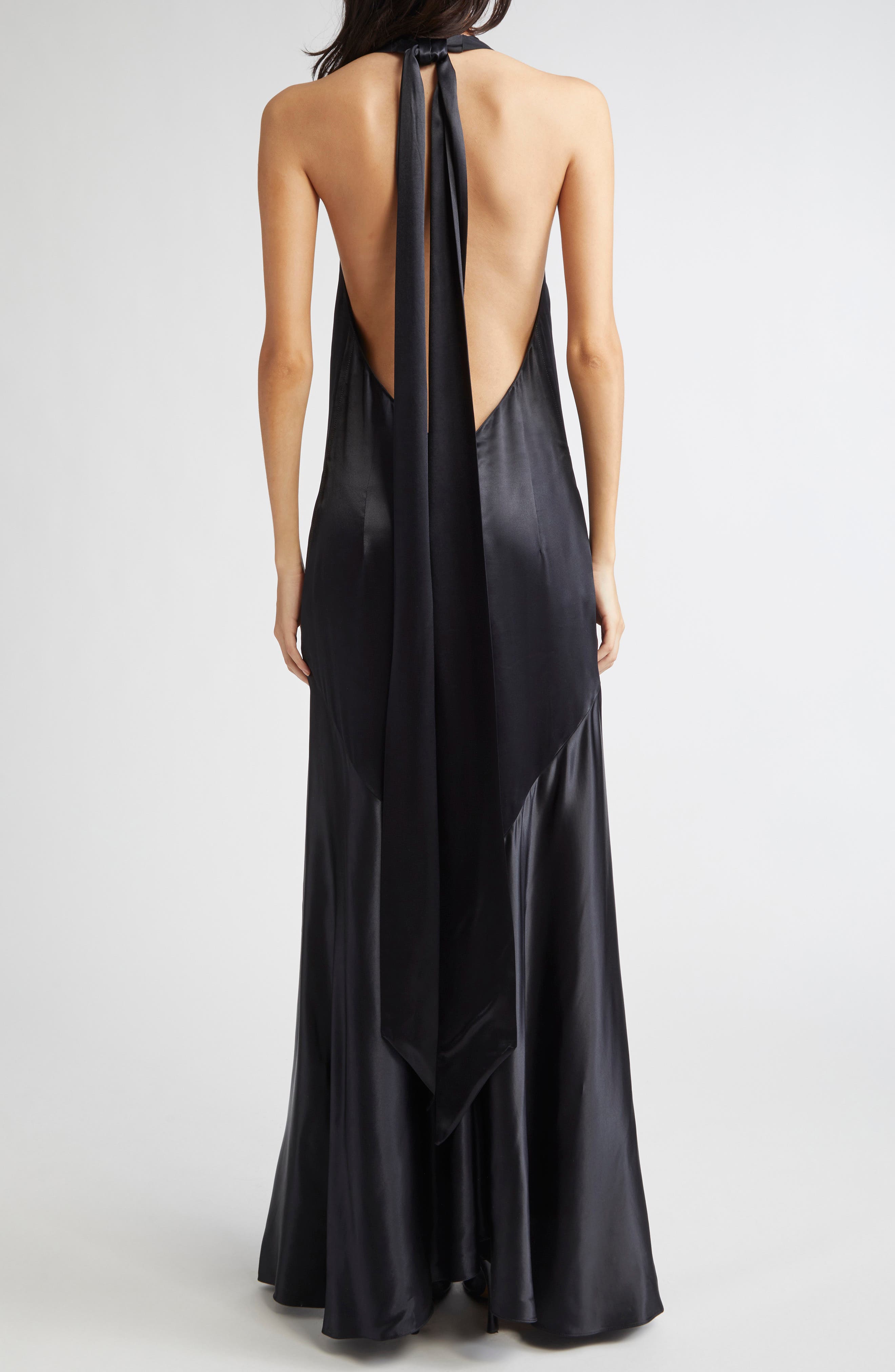 Gathered Satin Halter Gown - image 2