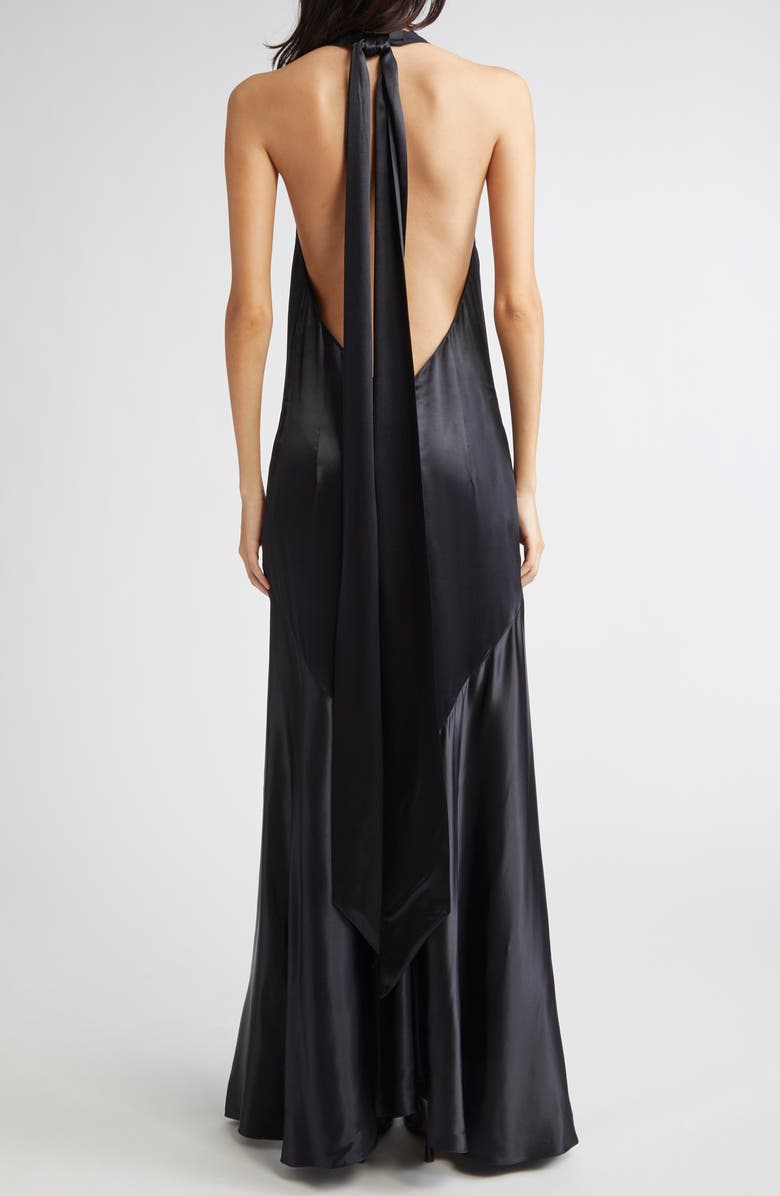 Marni Gathered Satin Halter Gown, Alternate, color, Black