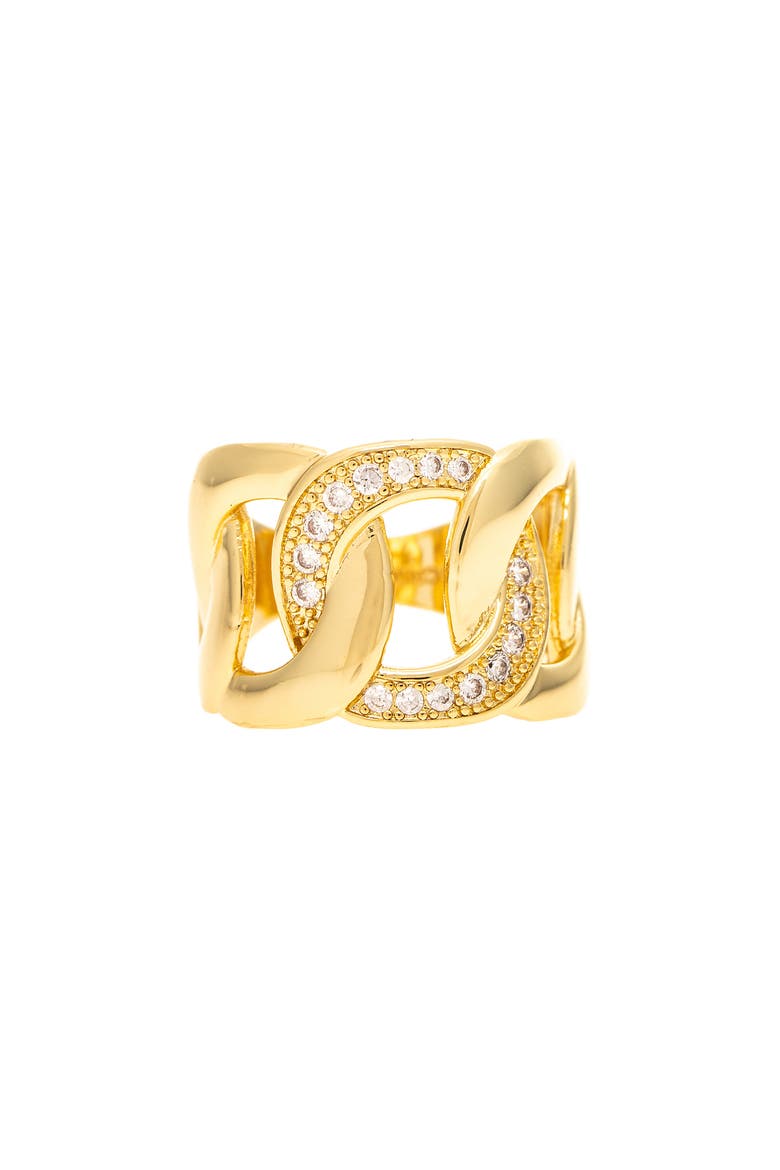 18K Gold Plated Pavé Cubic Zirconia Curb Link Ring, Main, color, 18K GOLD CLAD
