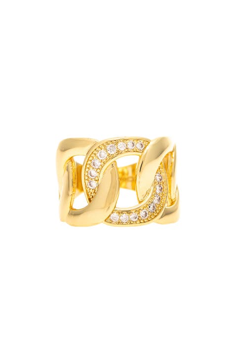 18K Gold Plated Pavé Cubic Zirconia Curb Link Ring