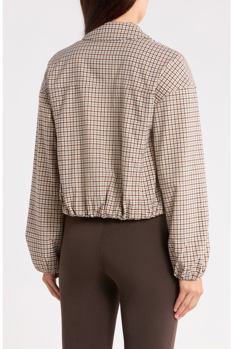 Bubble Hem Plaid Trucker Jacket, Alternate, color, BLUE-BROWN CHECK