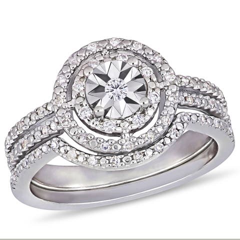 Diamond Halo Split Shank Bridal Ring Set
