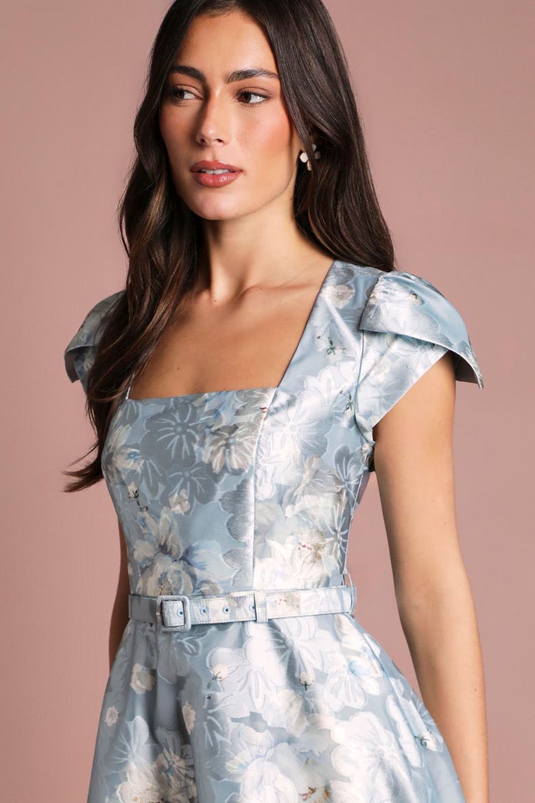 Printed Belted Midi Dress, Alternate, color, Pale Blue