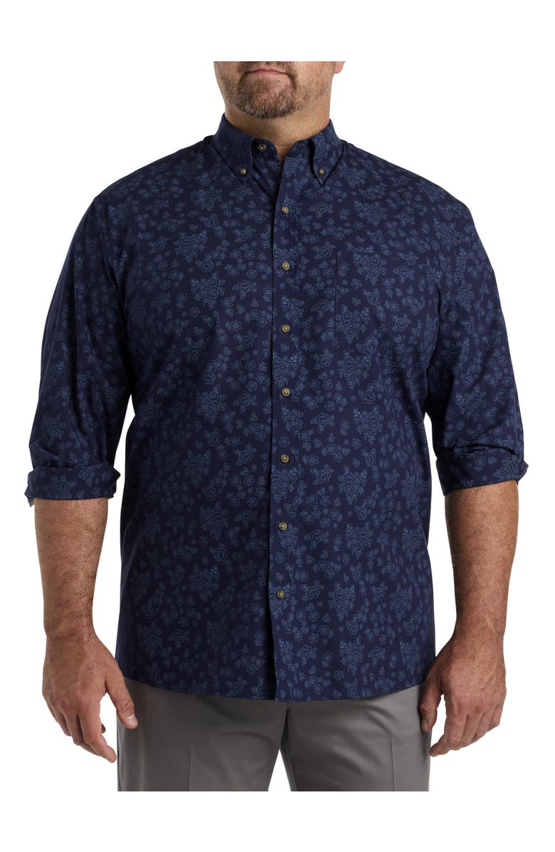 Harbor Bay by DXL Big & Tall Easy-Care Tonal Floral Sport Shirt, Main, color, 