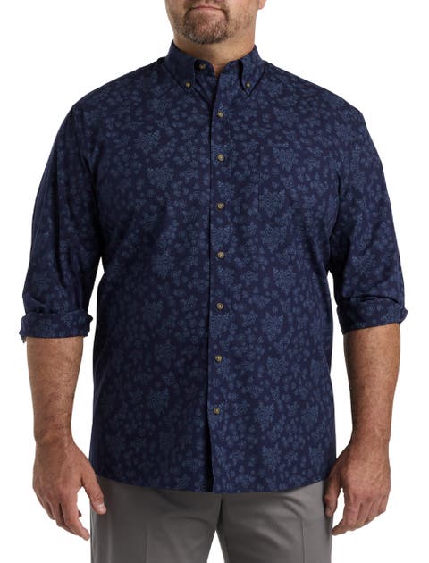 Big & Tall Easy-Care Tonal Floral Sport Shirt