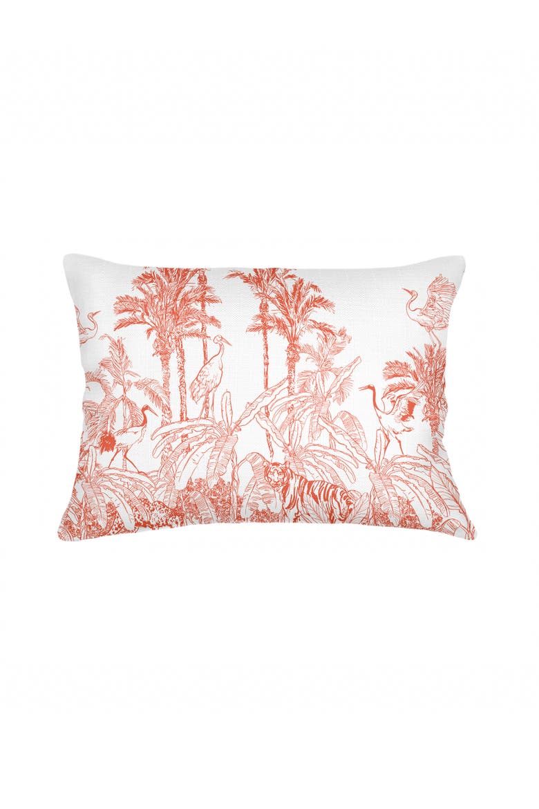 Wildlife Toile Linen Pillow with Down Insert, Alternate, color, True Orange