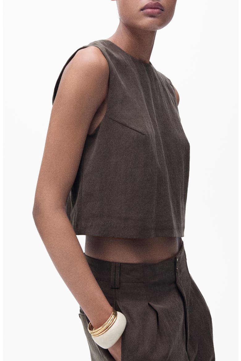 Sleeveless Back Button Crop Top, Main, color, BROWN