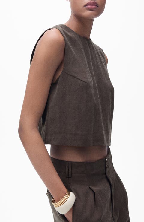 Sleeveless Back Button Crop Top