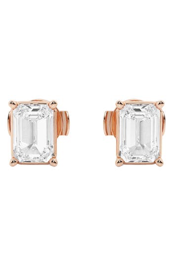 Badgley Mischka Collection Emerald Cut Lab Created Diamond Stud Earrings In 2 Ctw Rose Gold