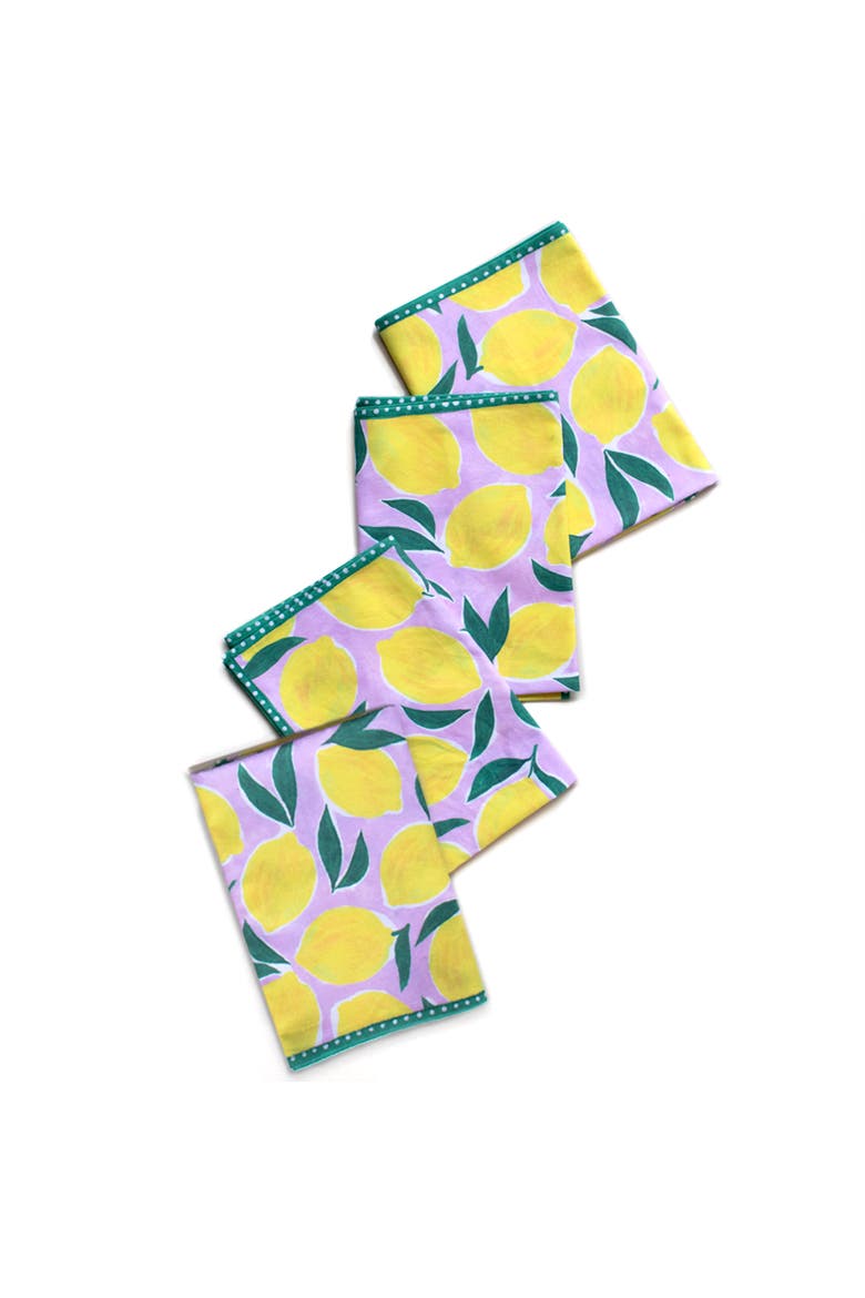 Lemon Print Organic Napkins - Set of 4, Main, color, Multi