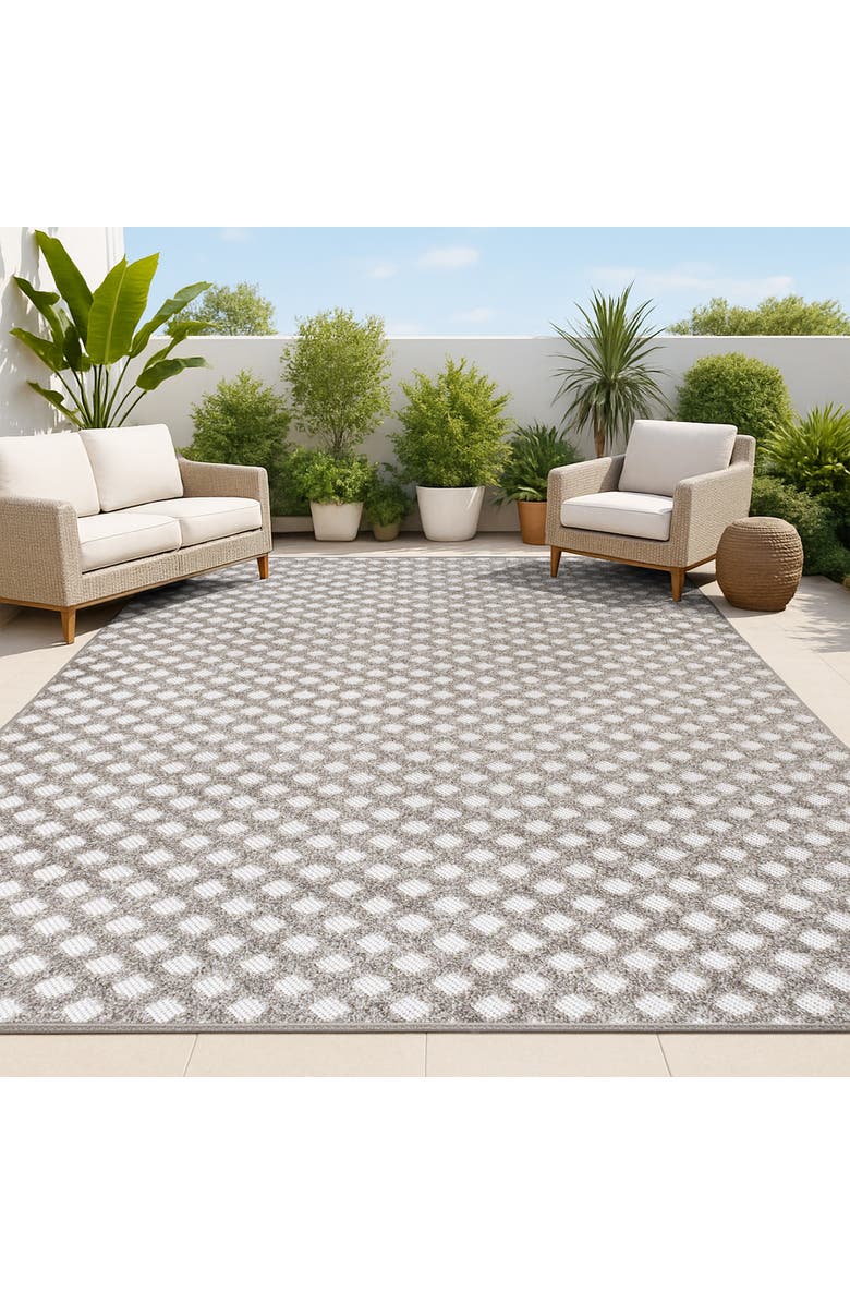 JONATHAN Y Rabat High-Low Pile Mini-Diamond Trellis Indoor/Outdoor Area Rug, Alternate, color, Dark Gray/Ivory