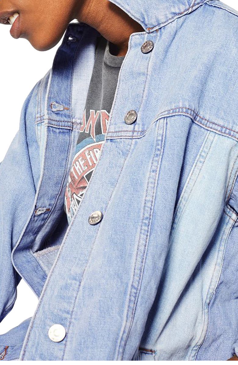 Topshop Colorblock Denim Jacket, Alternate, color,