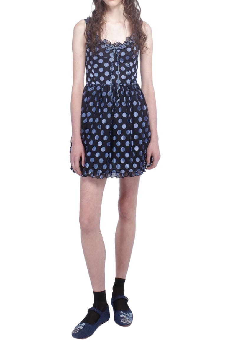 Anna Sui Dot Chiffon Ruffle Mini Dress, Main, color, Cornflower Multi