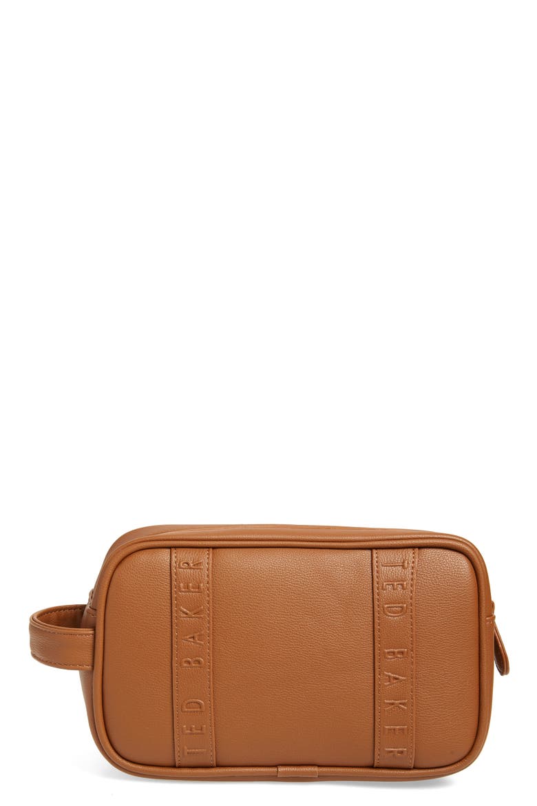 Vanes Faux Leather Dopp Kit, Main, color, TAN
