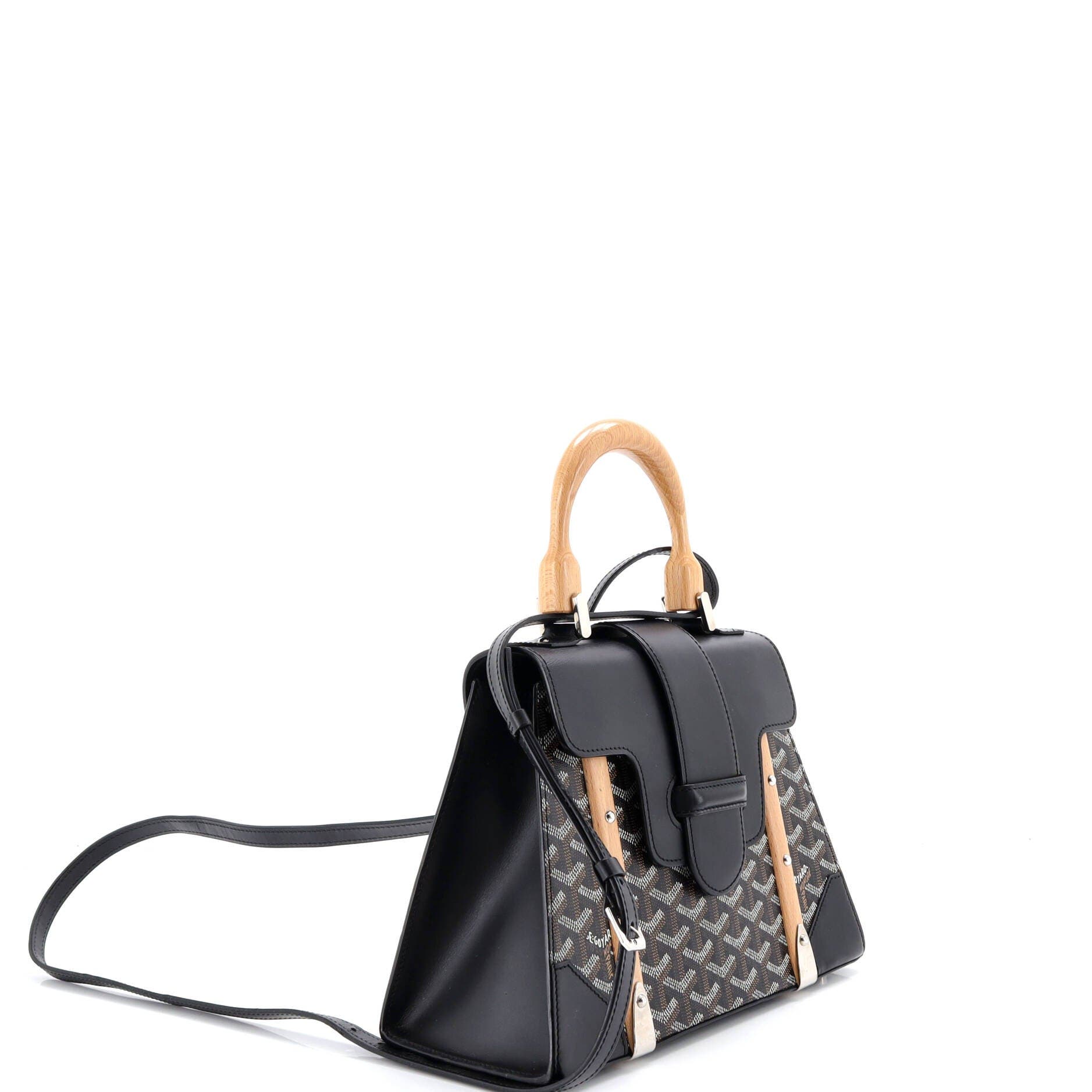 Pre-Owned Goyard Saigon Top Handle Bag Coated Canvas with Leather PM, Alternate, color, Black