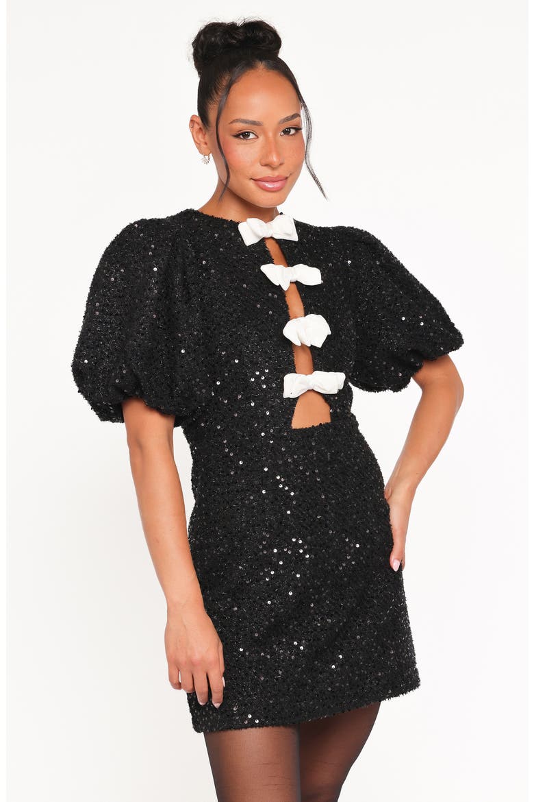 Natasha Sequin Bouclé Minidress, Alternate, color, BLACK