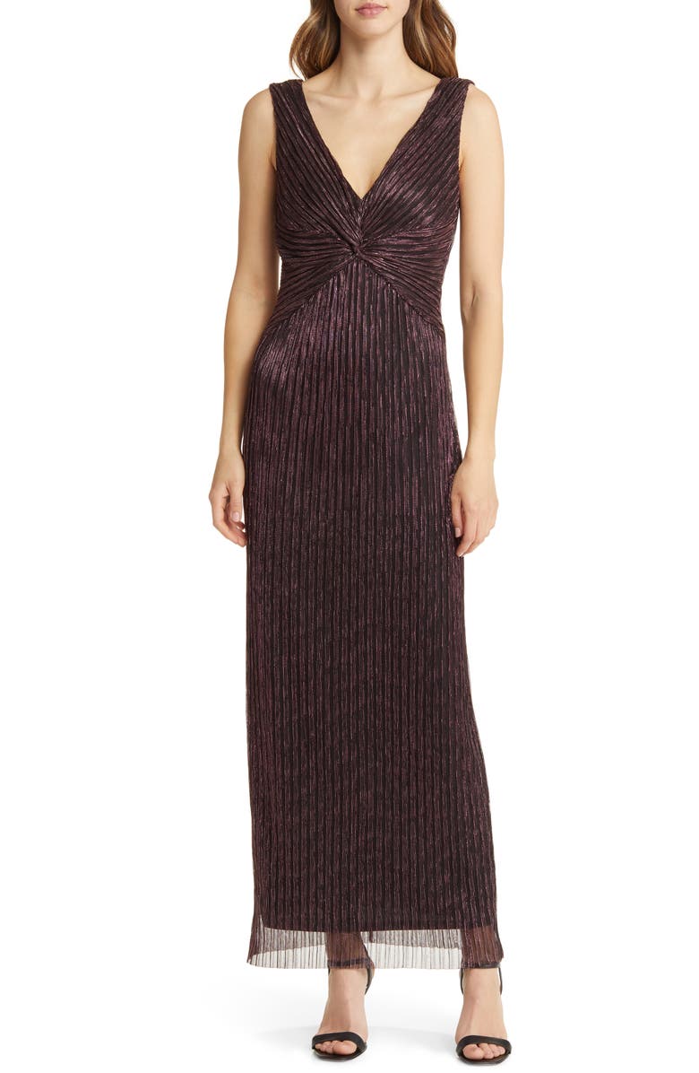 Connected Apparel Pleated Metallic Twist Front Gown, Main, color, 