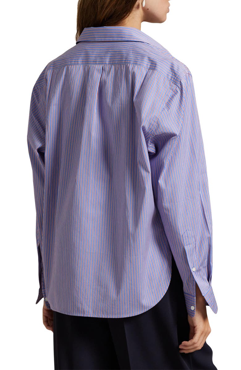 Polo Ralph Lauren Stripe Cotton Oxford High-Low Button-Up Shirt, Alternate, color,