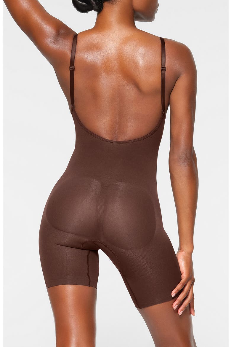 Seamless Sculpt Low Back Mid Thigh Bodysuit, Alternate, color, COCOA