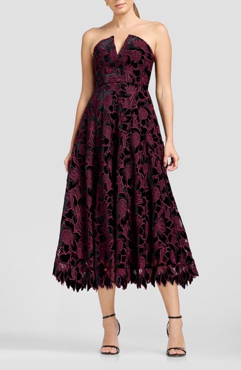 Briella Jacquard Floral Strapless Fit & Flare Dress