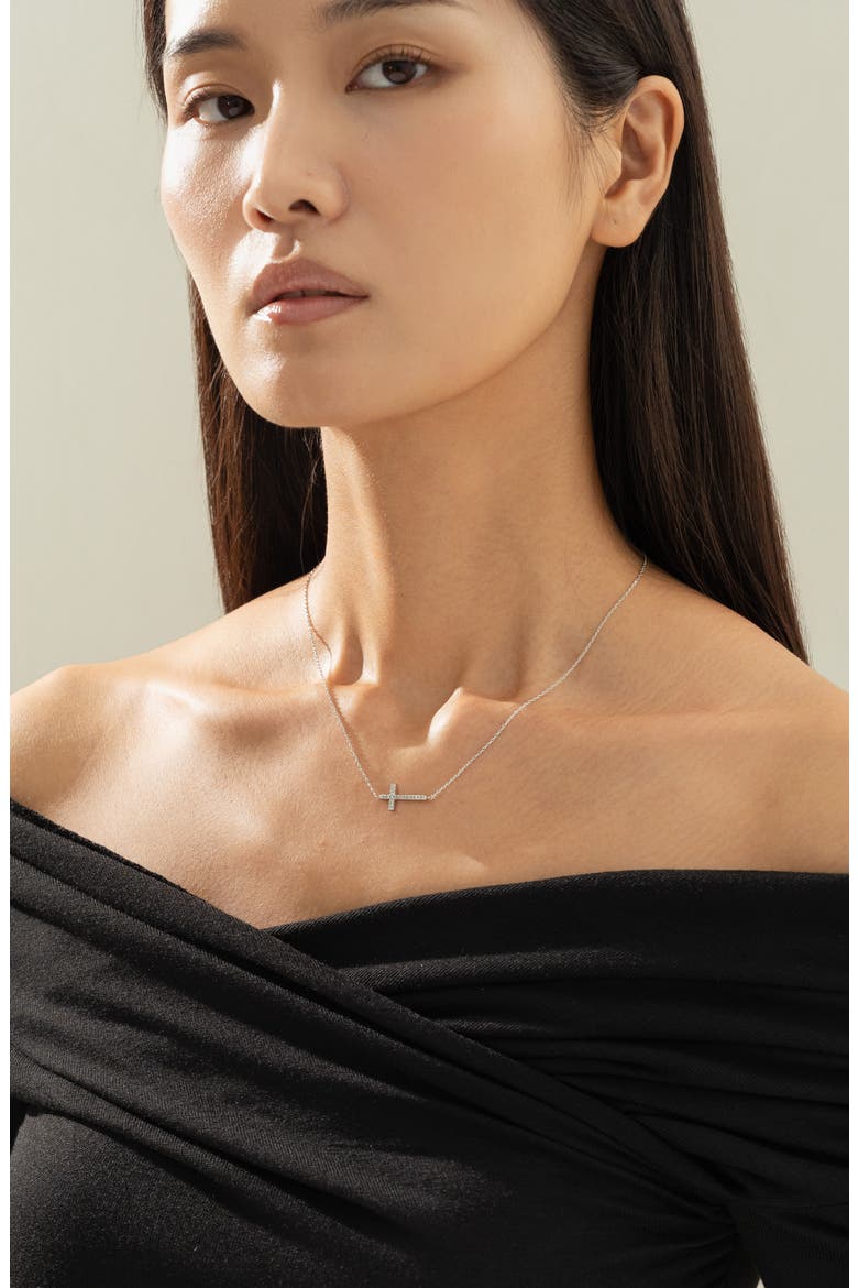 Sterling Silver 18k Gold Plated Elowen Horizontal Cross Necklace Gift Idea, Alternate, color, Silver