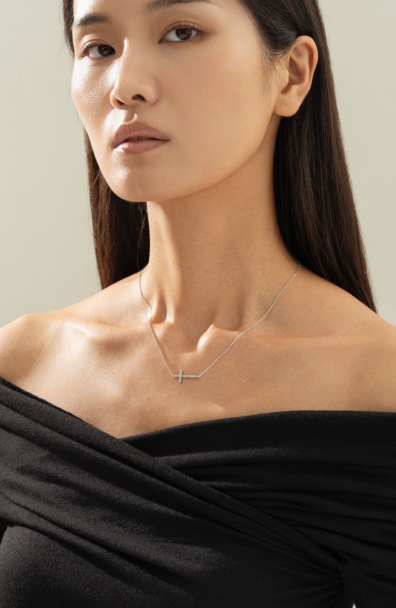 Bearfruit Jewelry Sterling Silver 18k Gold Plated Elowen Horizontal Cross Necklace Holiday Gift Idea, Alternate, color, Silver