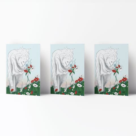Everyday Greeting Card Pack (3ct) "Yeti Picking Flowers"