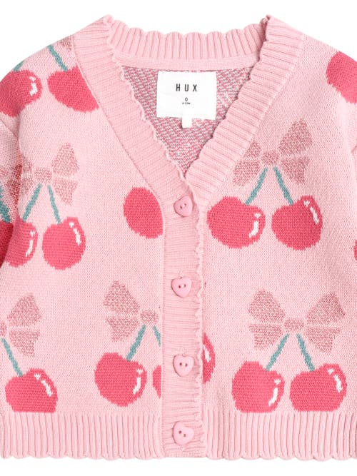 Huxbaby Cherry Pie Scalloped Knit Cardi In Pink