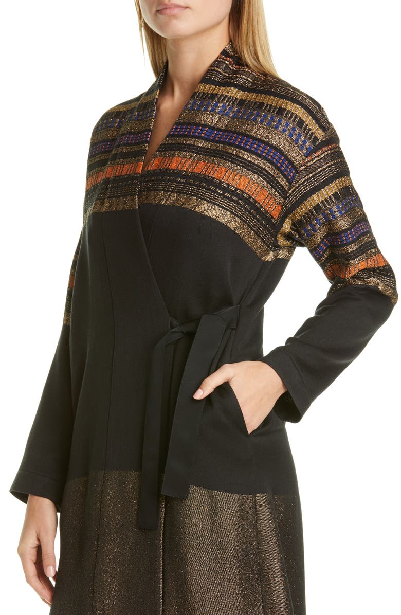 Zero + Maria Cornejo Tasmeen Metallic Jacquard Wrap Coat, Alternate, color, 