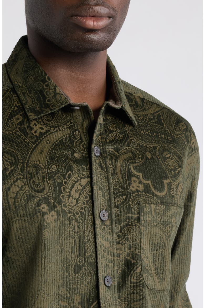 Cutler Paisley Stretch Cotton Corduroy Button-Up Shirt, Alternate, color, OLIVE PAISLEY