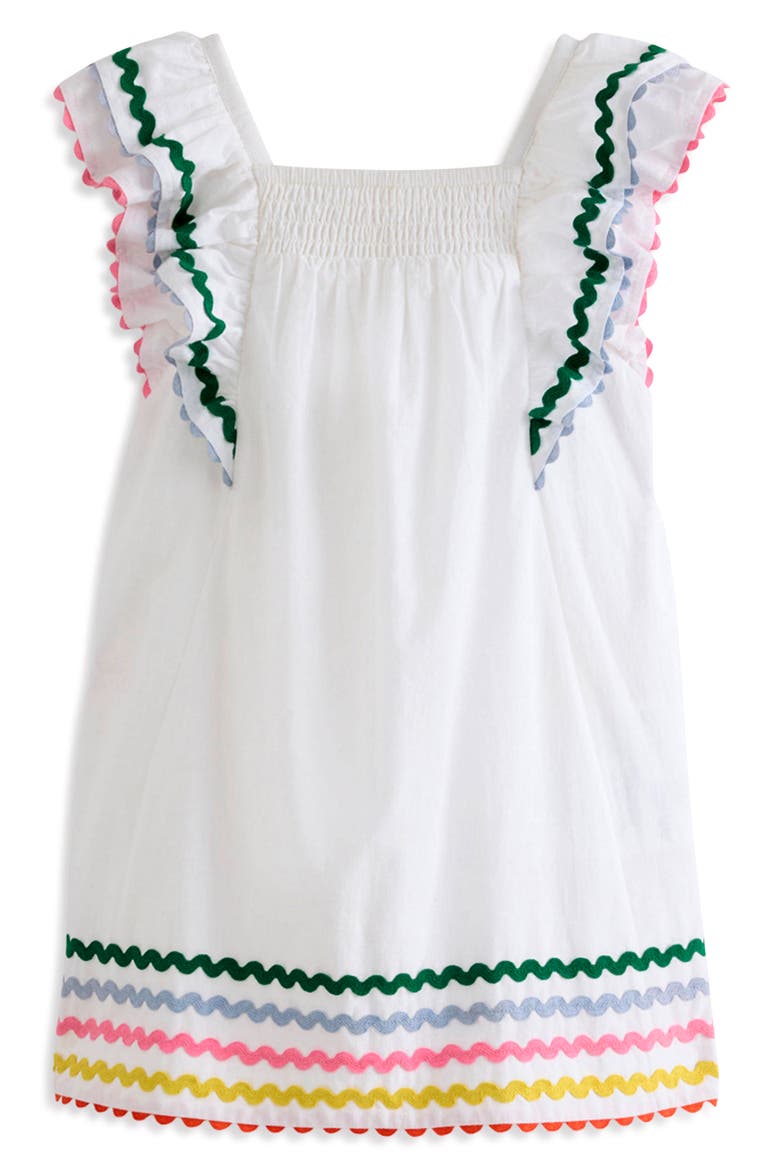 Kids' Flutter Sleeve RickRack Trim Cotton Dress, Main, color, SOFT IVORY