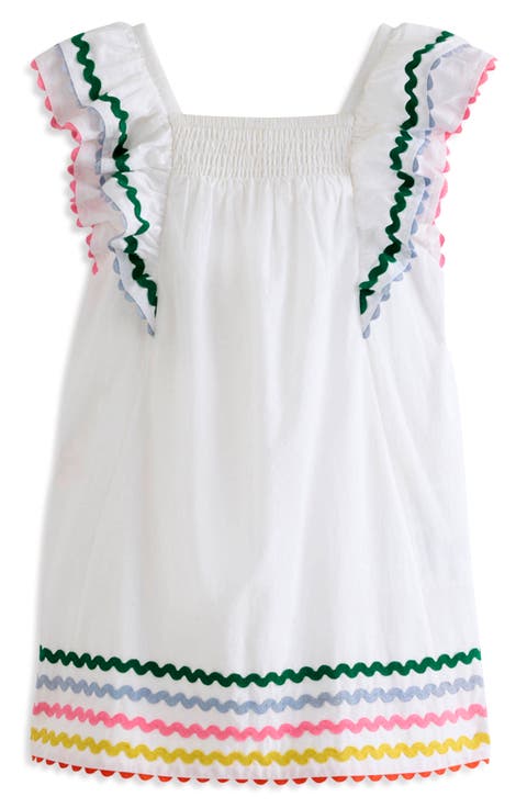 Kids' Flutter Sleeve RickRack Trim Cotton Dress (Toddler, Little Kid & Big Kid)