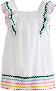 Mini Boden Kids' Flutter Sleeve RickRack Trim Cotton Dress
