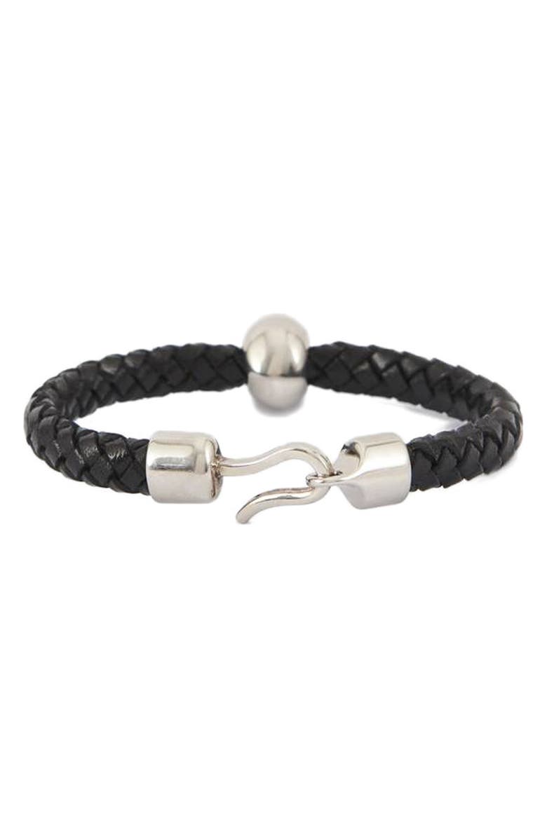 McQueen Alexander McQueen Skull Corded Leather Bracelet, Alternate, color, 