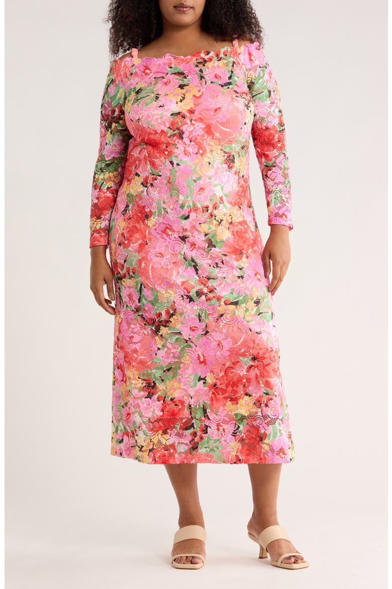 Floral Long Sleeve Stretch Lace Dress, Main, color, PINK MULTI