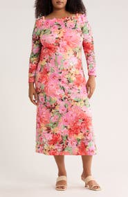 Oleg Cassini Floral Long Sleeve Stretch Lace Dress