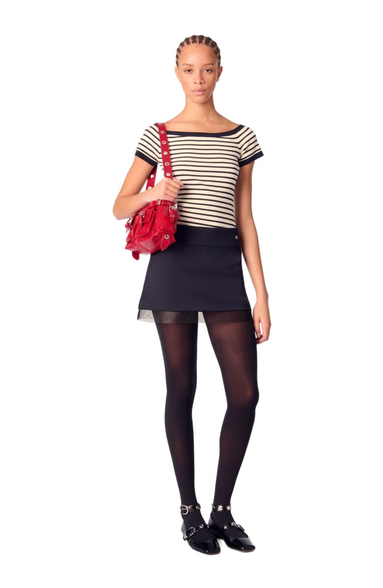 maje Wool blend and tulle skirt, Main, color, Navy