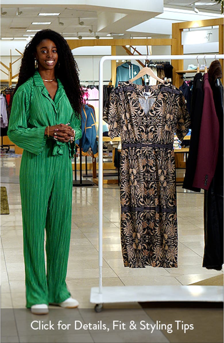 Floral Print Linen Blend Midi Dress, sales video thumbnail