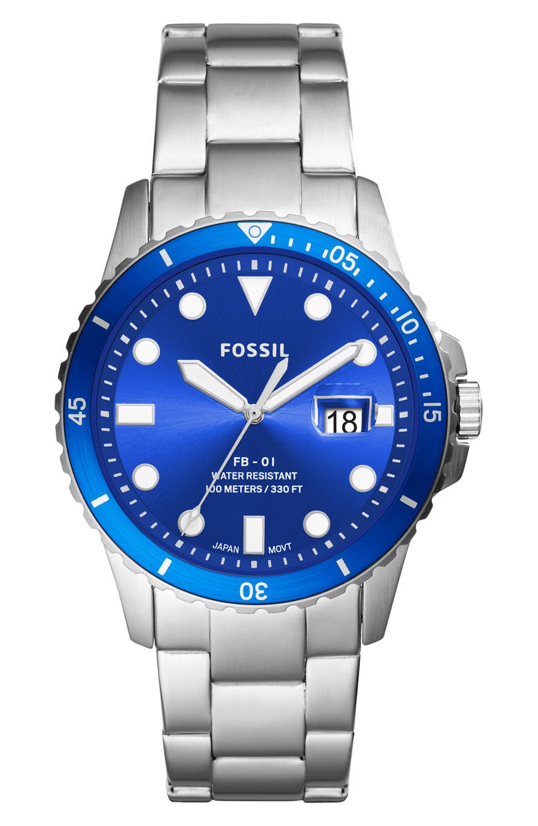 Fossil RD SLV BLUE BRC, Main, color,
