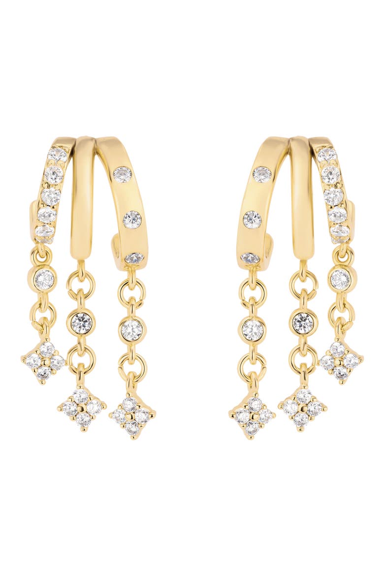 Modern Muse CZ Clover Charm Hoop Earrings, Main, color, GOLD