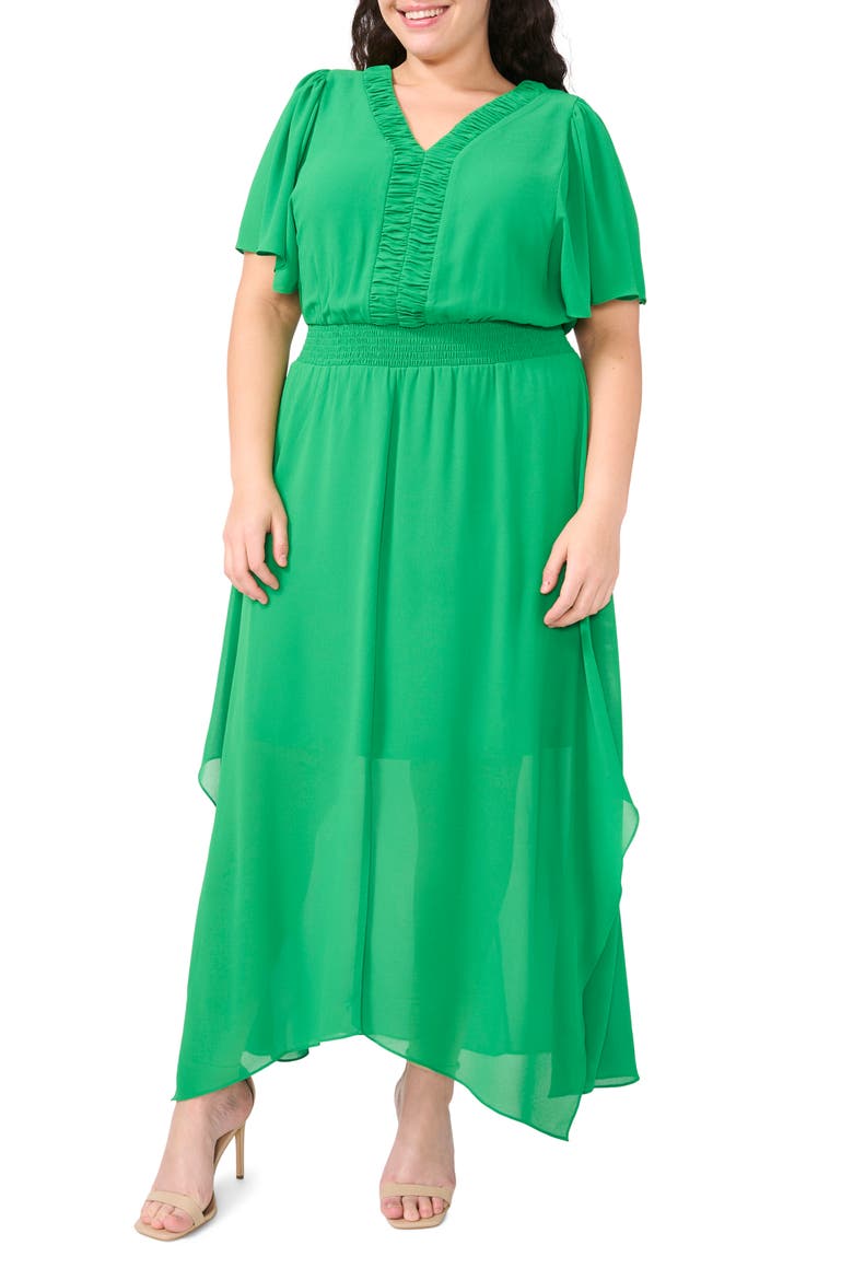 Flutter Sleeve Smocked Waist Maxi Dress, Main, color, MEDIUM GREEN