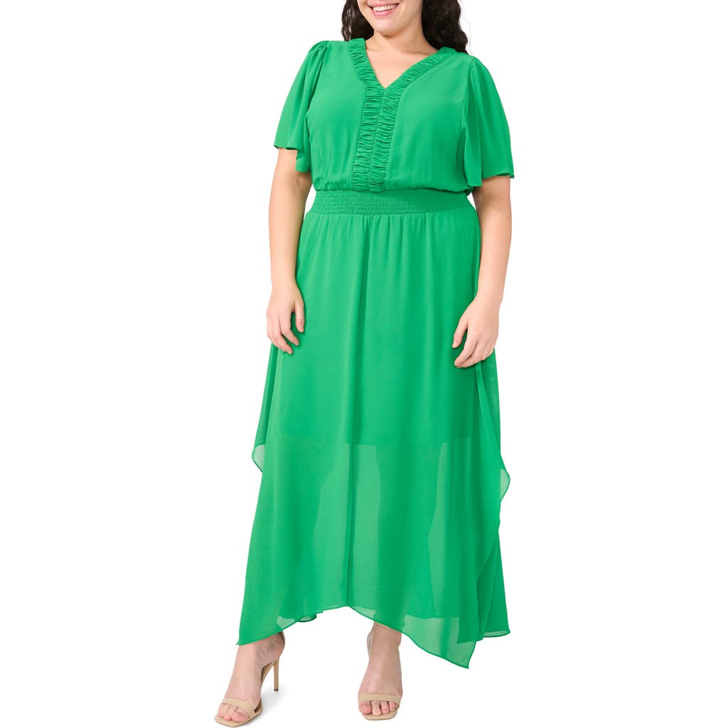 CECE CECE FLUTTER SLEEVE SMOCKED WAIST MAXI DRESS