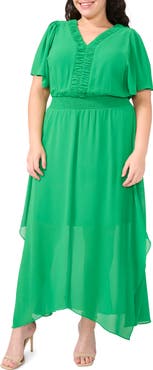 CeCe Flutter Sleeve Smocked Waist Maxi Dress